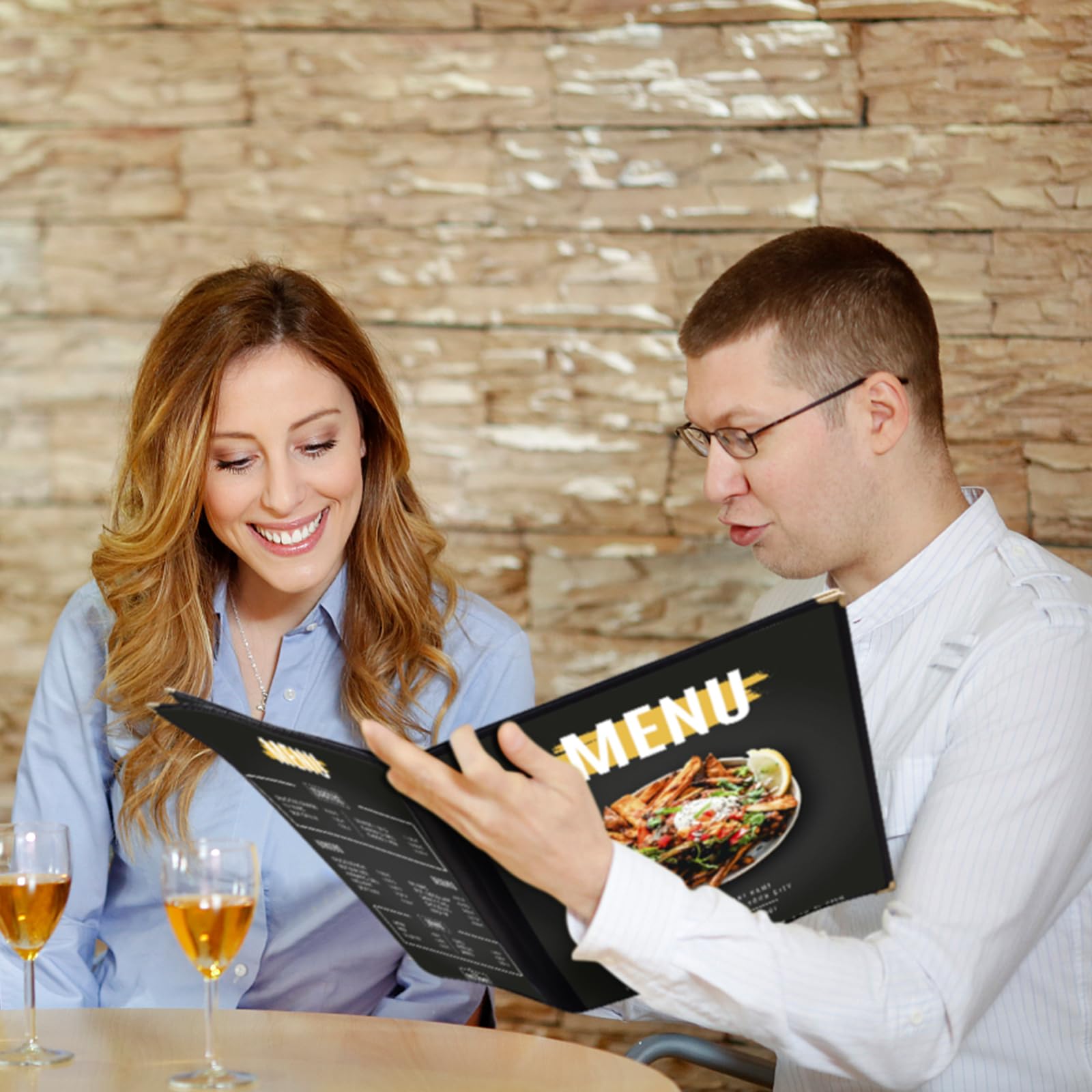 Restaurant Menu Covers Set 20 - Transparent Menu Covers 8.5" x 11" - 4 Page 8 View Menu Holder Black Folder for Bar Café