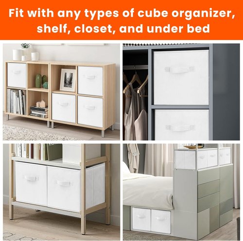 Criusia Storage Cubes - 11-Inch Heavy-Duty Fabric Bins for Closet Organization | 8-Pack Collapsible Baskets (White)