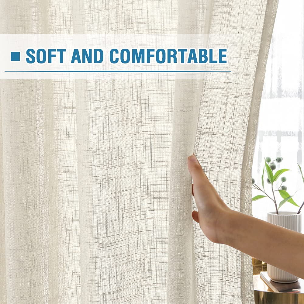 H.VERSAILTEX Linen Curtains 84 Inches Long for Living Room and Bedroom - Natural Linen Blended, Light Filtering, Rod Pocket, Burlap Textured, 2 Panel Sets, Angora