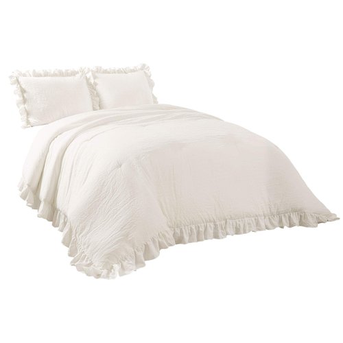 Lush Decor Reyna Ruffle Comforter Set - 3 Piece Cozy Ruffled Bedding Set - Timeless Elegance and Comfort for Bedroom - California King, White