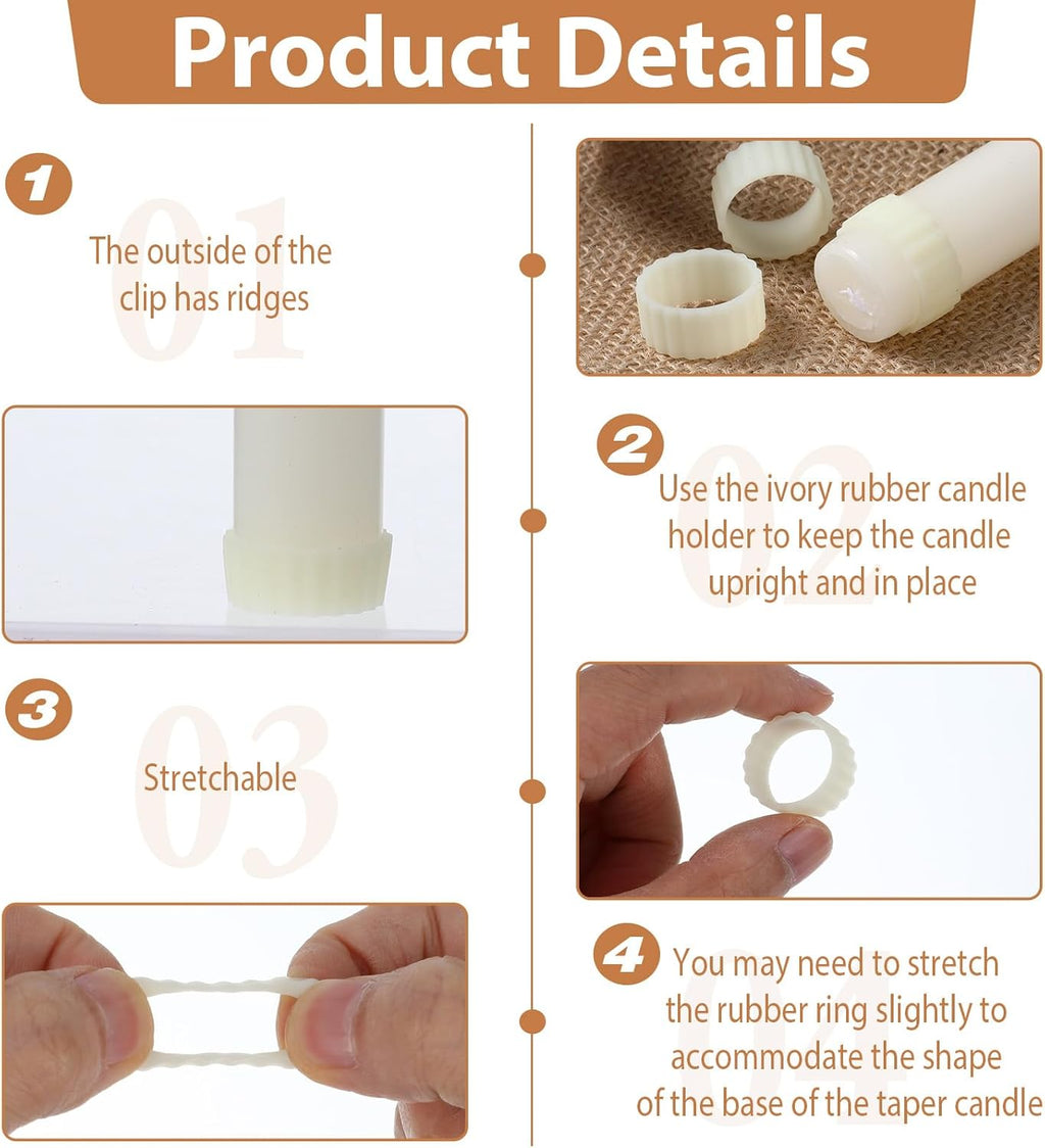Skiennix Silicone Taper Candle Holders - 8PCS Rubber Gripper Rings for Weddings & Home Decor