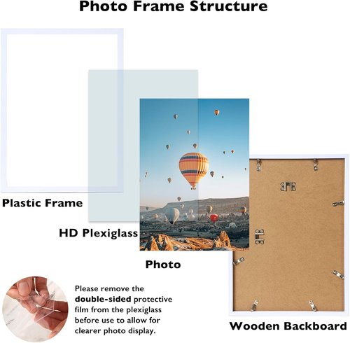 JCJMY 11x14 Picture Frame - White Wall Mount for Horizontal or Vertical Display | Shatter-Resistant Plexiglass
