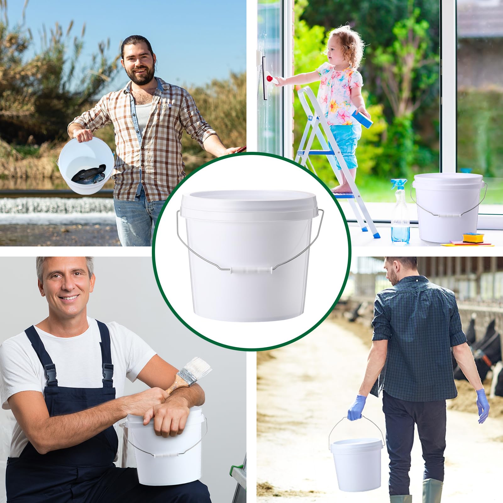 Tioncy 24pcs 2 Gallon Plastic Bucket with Lid Heavy Duty 2 Gallon Bucket Pail with Lid Handle for Storage Container Home Household Cleaning (White)