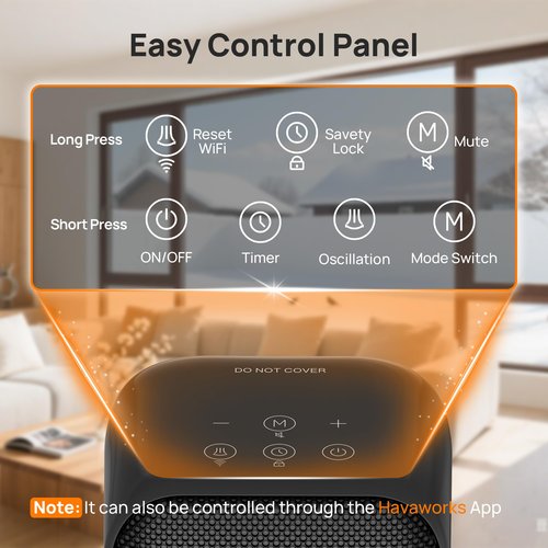 FLANUR Space Heaters for Indoor Use, Smart Portable Electric Heater with Thermostat, WiFi and Voice Control, 12H Timer, 4 Modes, 36dB 1500W PTC Ceramic Safety Heat for Office Bedroom Home 1Pack Black