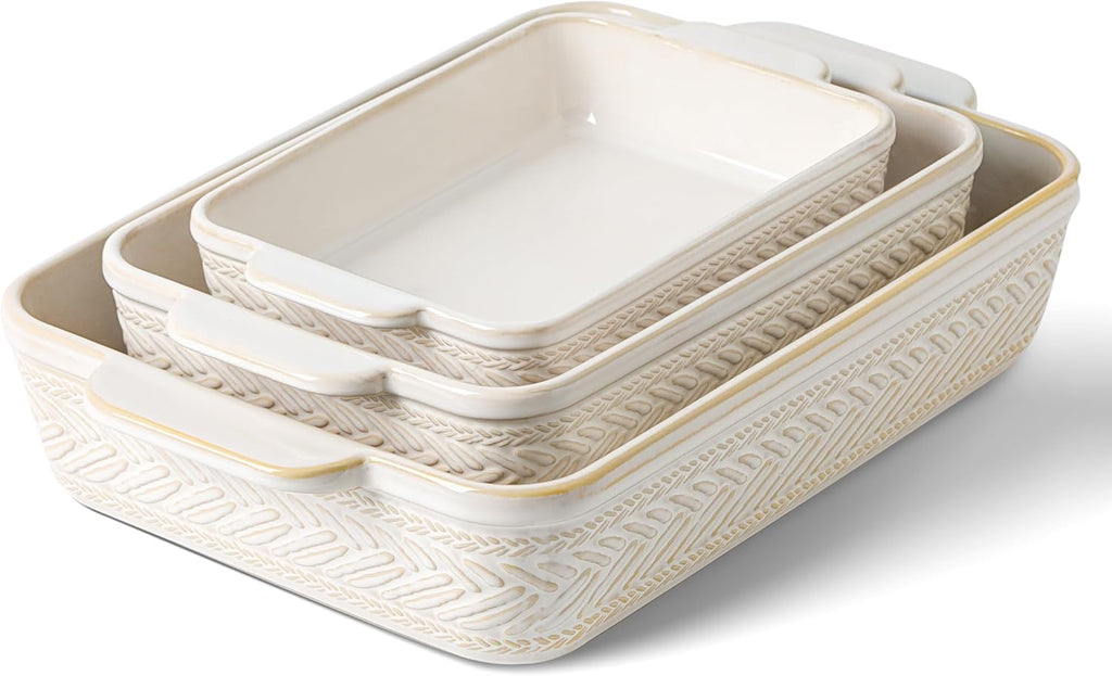 Regine Switzerland Casserole Dishes Set of 3 - Ceramic Baking Pans for Lasagna & Cooking | 15.4''/12.3''/9.8''