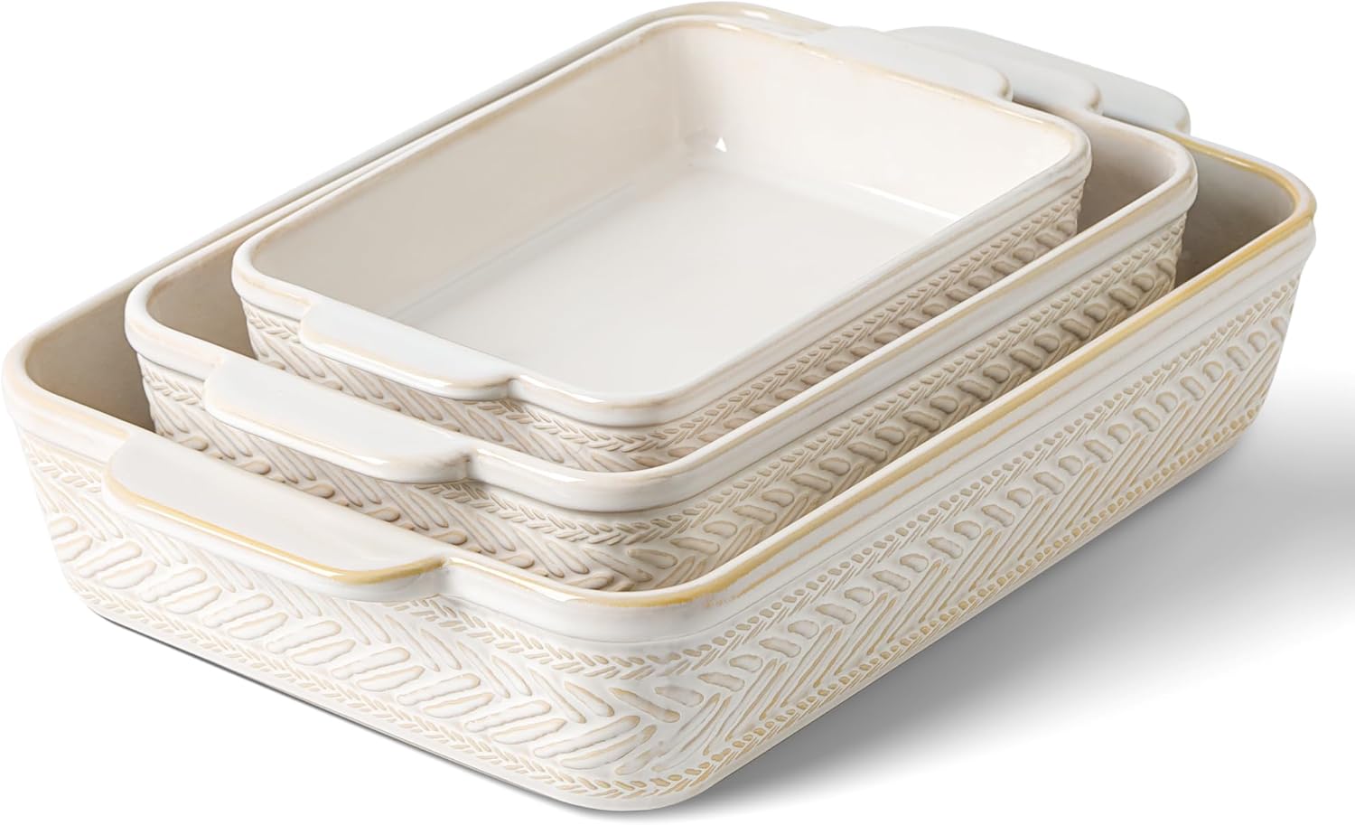 Regine Switzerland Casserole Dishes Set of 3 - Ceramic Baking Pans for Lasagna & Cooking | 15.4''/12.3''/9.8''