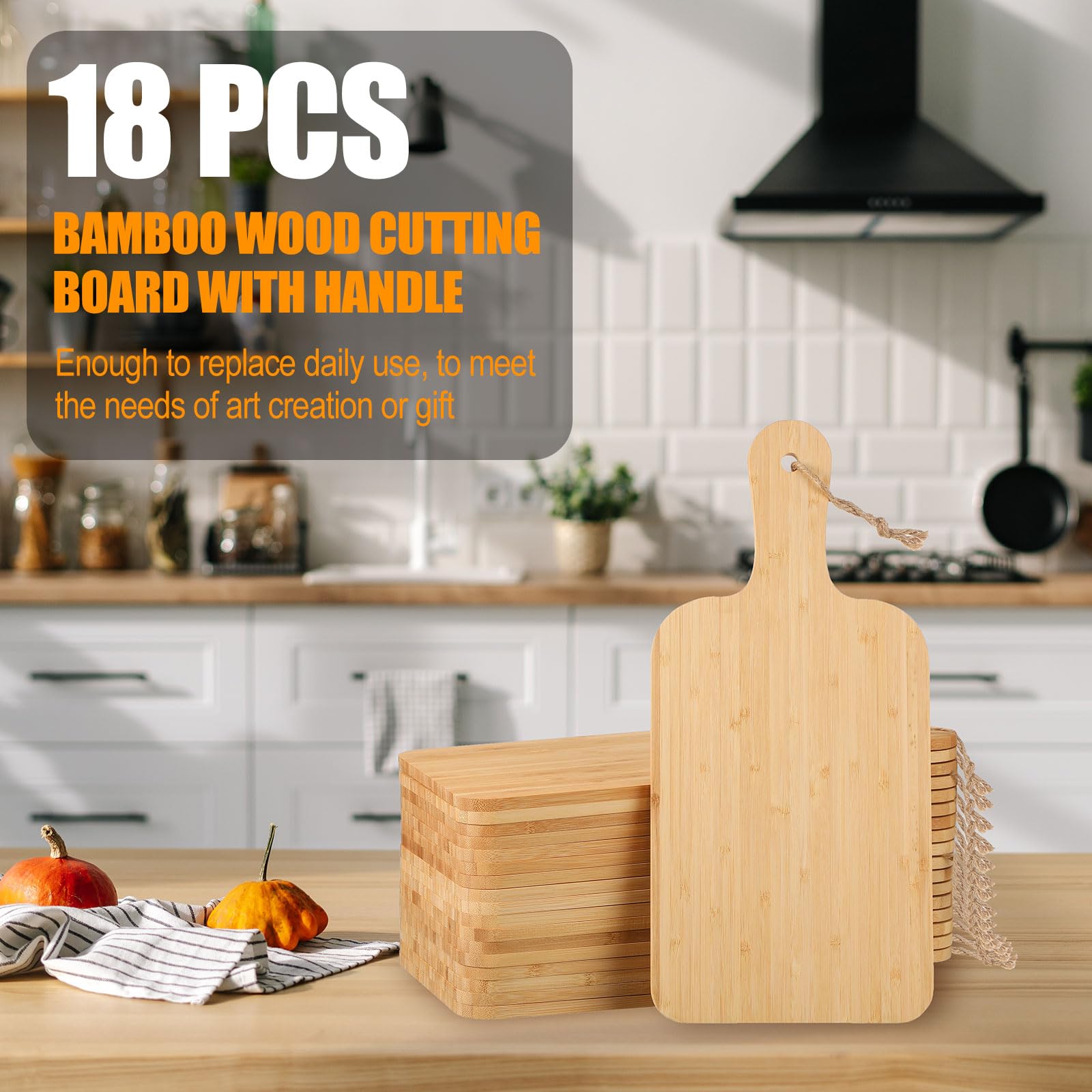 Tanlade 18 Pcs Cutting Board Bulk 15" x 7" Bamboo Chopping Board with Handle Wood Charcuterie Plank Engraving Serving Kitchen Planks for Wedding Housewarming Gift