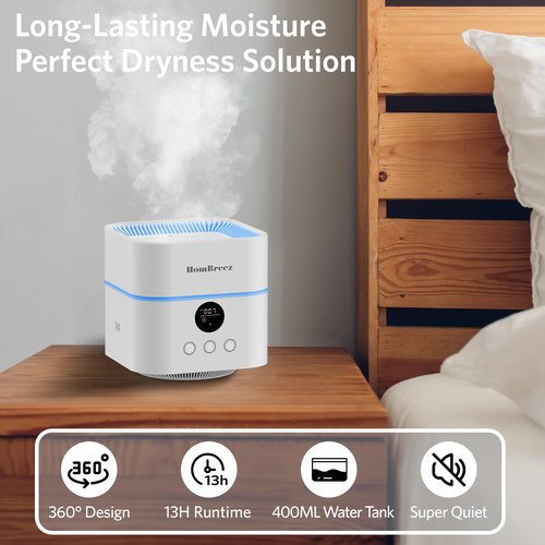 HomBreez Air Purifier and Humidifier Combo for Bedroom, Covers Up to 200ft², H13 True HEPA Filter, 400ML Water Tank, Quiet Cool Mist Top Fill Essential Oil Diffuser for Baby, Pet Room, White