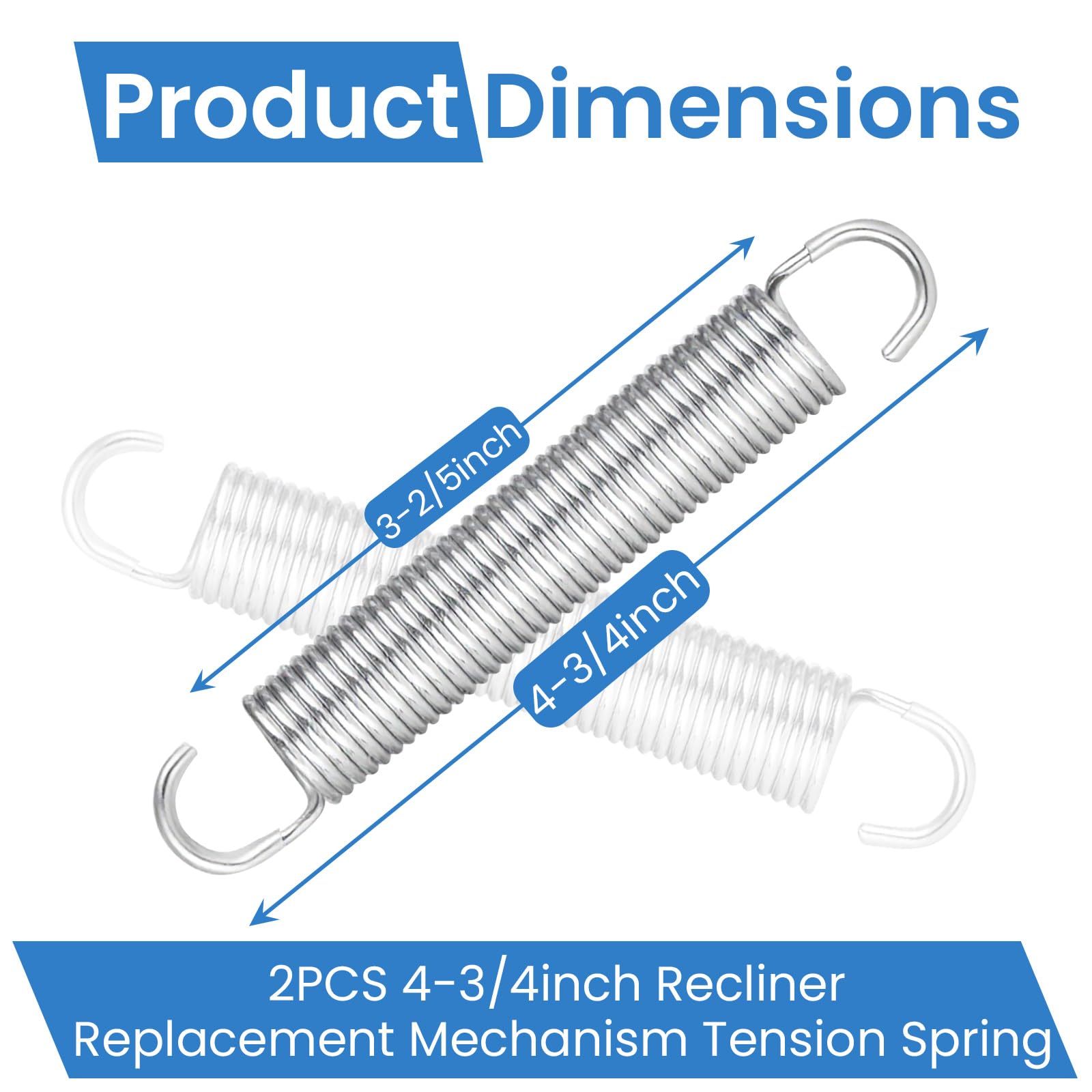 Aocies 4-3/4 inch Recliner Sofa Chair Replacement Springs (2 pcs) Mechanism Tension Sofa Chair Stainless Steel Spring