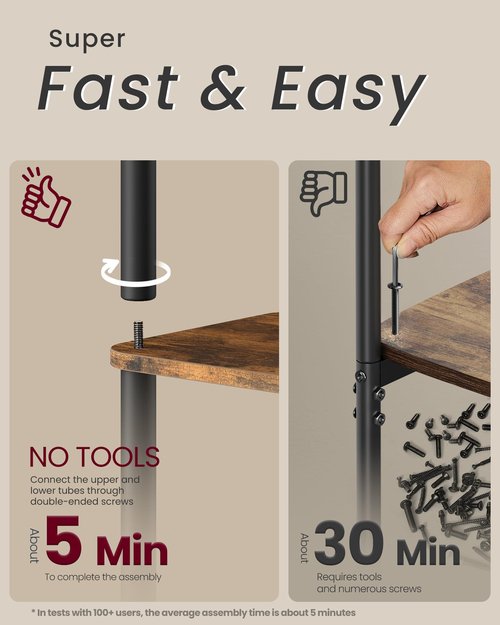 VASAGLE Superfast Toolless Assembly, 6-Tier Shelf for Living Room, Standing Shelf, Bookshelf, Bedroom, Kitchen, 9.4 x 15 x 68.3 Inches, Rustic Brown and Ink Black ULLS136K01