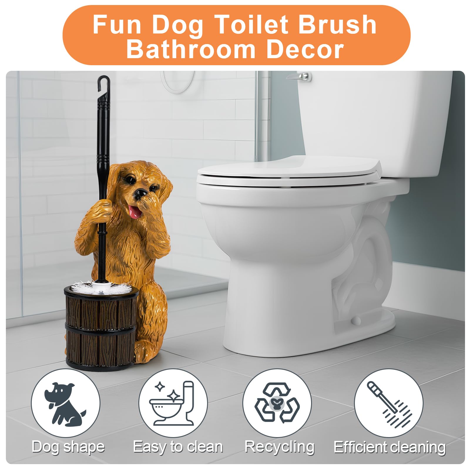 Toilet Brush Holder Set for Bathroom Super Cute Dog Base Solidly Toilet Bowl Brush and Holder Flexible and Durable Style Stylish Toilet Cleaner Brush Saving Storage Space Toilet Brushes for Bathroom