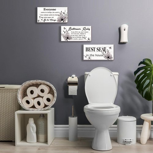 DonfenthY Black Wall Art Set - Rustic Farmhouse Bathroom Rules Signs, 10x5 Inch Wooden Decor