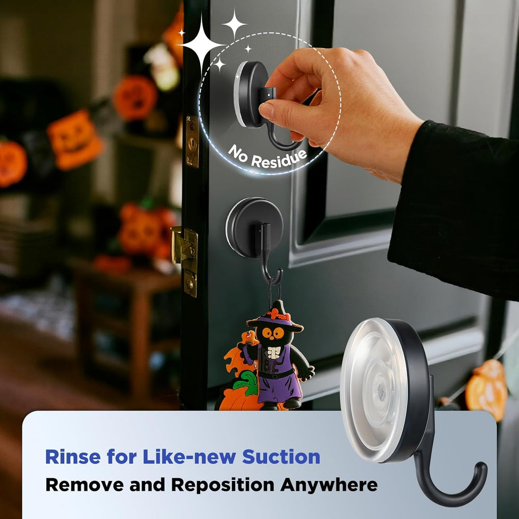 OUTXE Wreath Hanger - Upgraded Suction Cup Hook for Glass Door | 4-Pack in Black for All Seasons