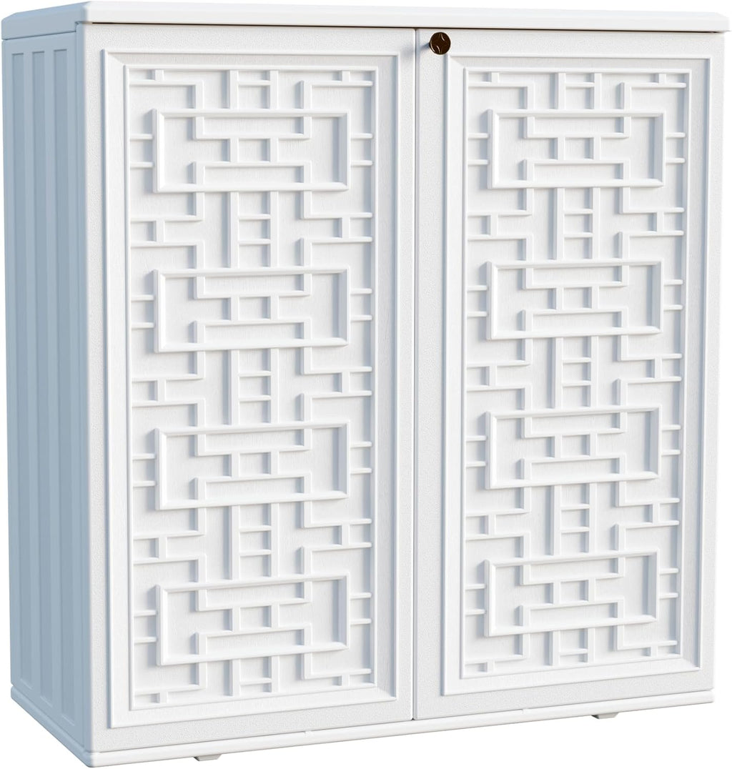 Mrosaa Waterproof Indoor Outdoor Storage Cabinet - Versatile Off-White Plastic for Patio & Garden | 34.3''L x 15''W x 36.2''H