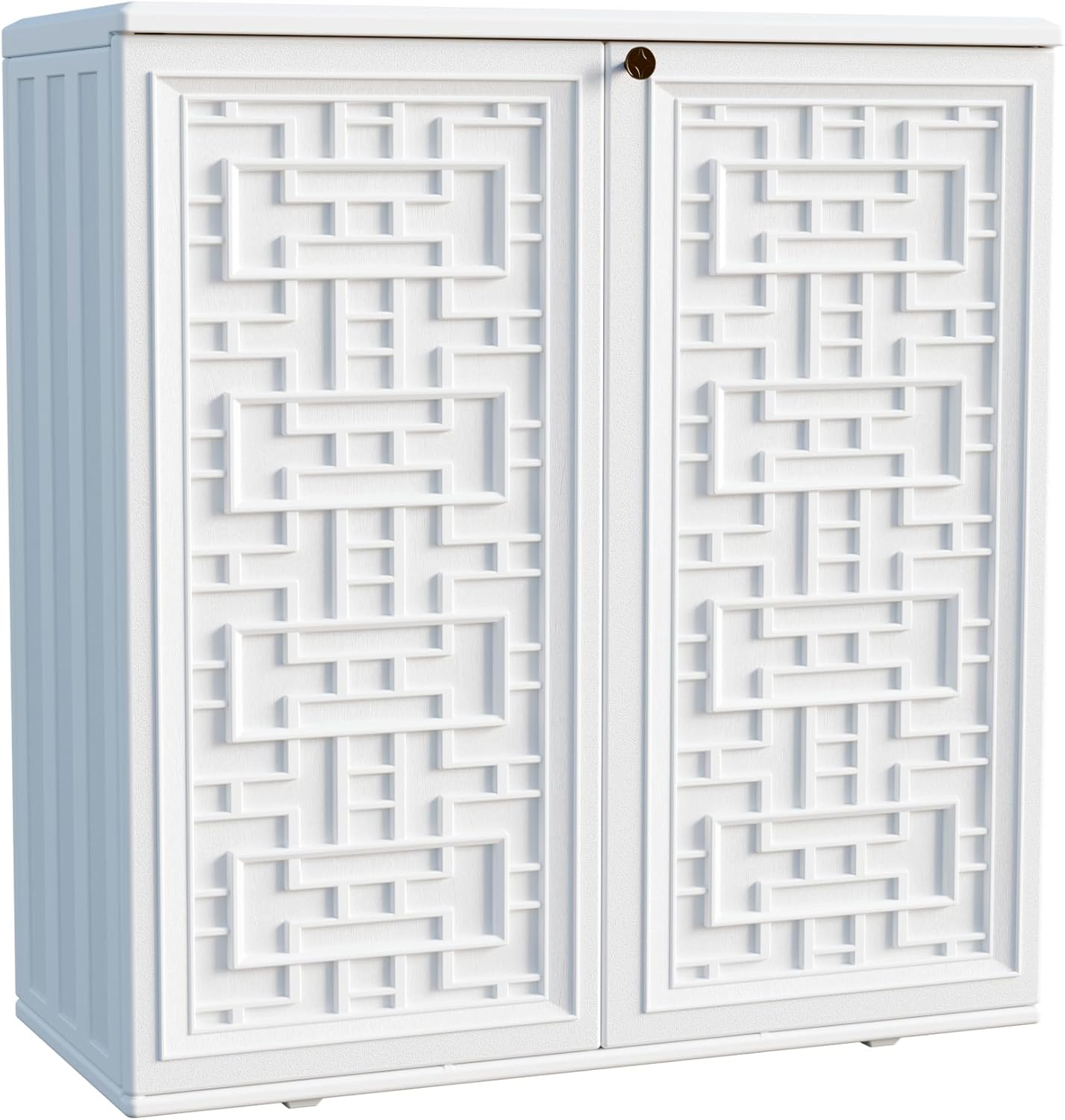 Mrosaa Waterproof Indoor Outdoor Storage Cabinet - Versatile Off-White Plastic for Patio & Garden | 34.3''L x 15''W x 36.2''H