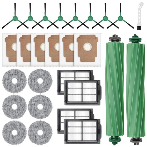 27 Pcs Replacement Parts for iRobot Roomba Plus 505 Combo/405 Combo Robot Vacuum Cleaner,Accessories Kit Include 2 Main Brushes, 6 Dust Bags, 6 Mop Pads, 4 Filters, 8 Side Brushes and 1 Cleaning Tool