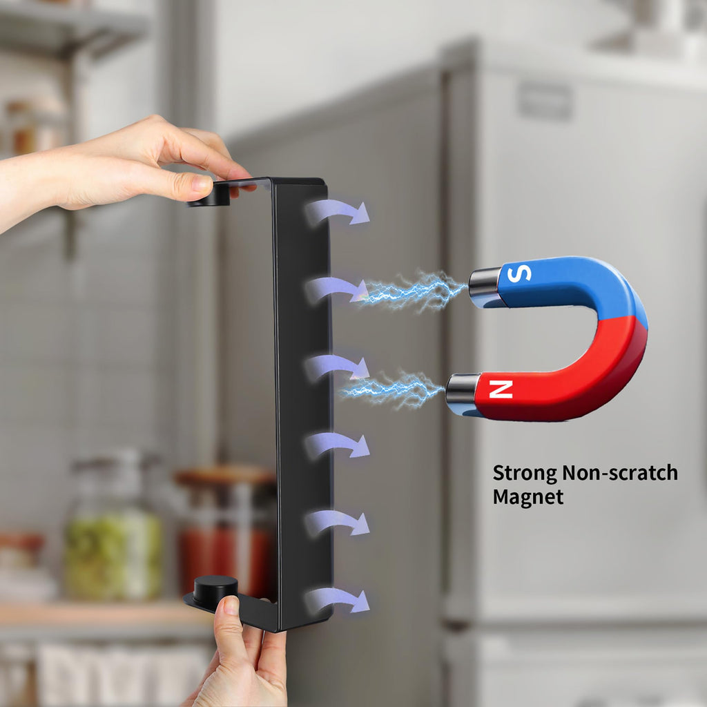 DELITON Magnetic Paper Towel Holder for Fridge - Black Paper Towel Roll Holder Under Cabinet Paper Towel Rack with Strong Magnet, Kitchen, Rv, Grill, Camping