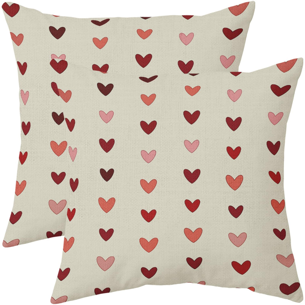 Valentines Pillow Covers 18x18 Set of 2 Valentine's Day Red Pink Love Heart Stripe Decorative Outdoor Throw Pillows Farmhouse Holiday Valentine Decor Pillowcases Cushion Cases for Sofa Couch Bed