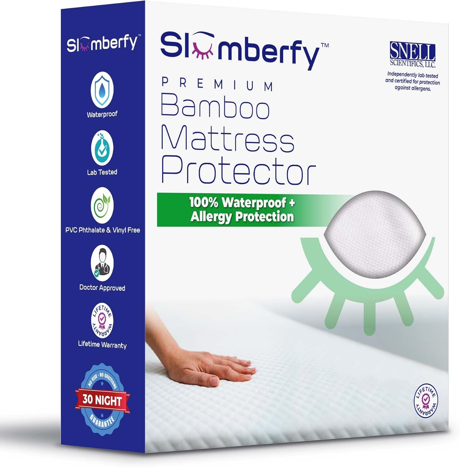 Slumberfy Waterproof Mattress Protector - Hypoallergenic Bamboo Viscose | Breathable Jacquard Fabric | Queen Size - 60x80”