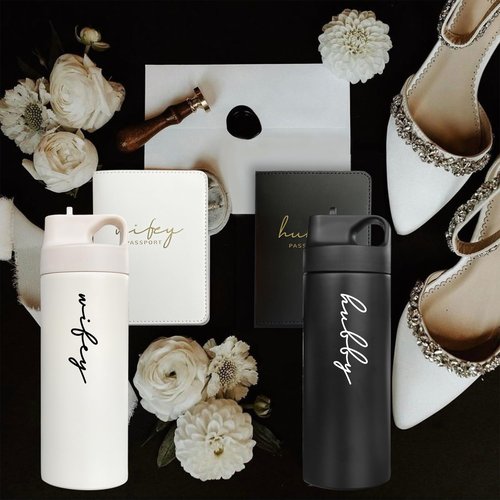 GroomBrideGifts Husband and Wife Cups | Honeymoon Essentials & Gift for Couples | Hubby and Wifey Water Bottles