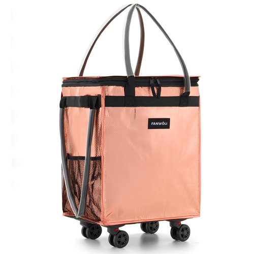 (Large) Fanwoli Reusable Grocery Bag on Wheels with Upgraded Wrinkle-Resistant Fabric | Enhanced Stability Wheels & Extended Handle | Foldable Shopping Trolley for Laundry, Carries Up to 66 L