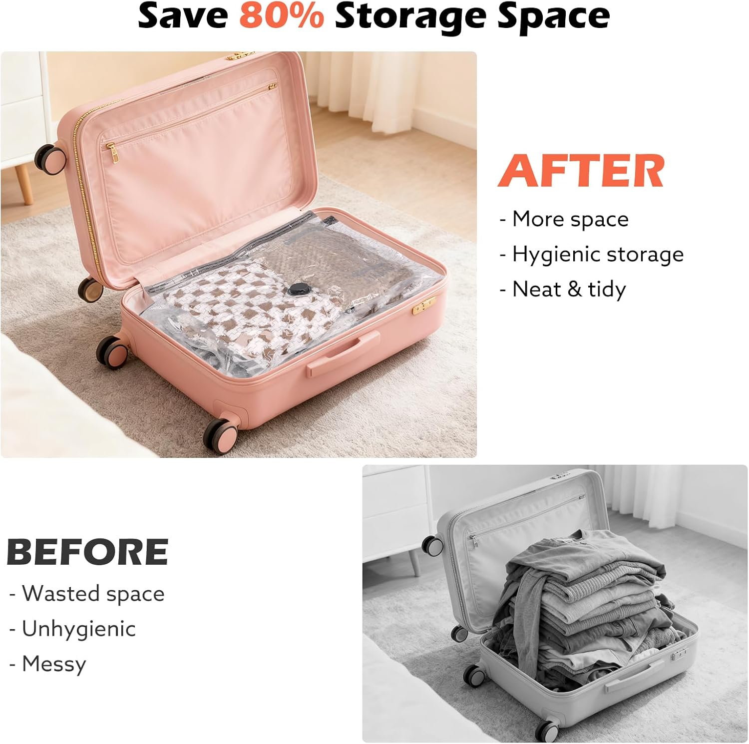 Skiennix Travel Vacuum Bags - Wireless Charging Air Pump Included | 15 Pack in 3 Sizes for Clothing & Luggage Storage