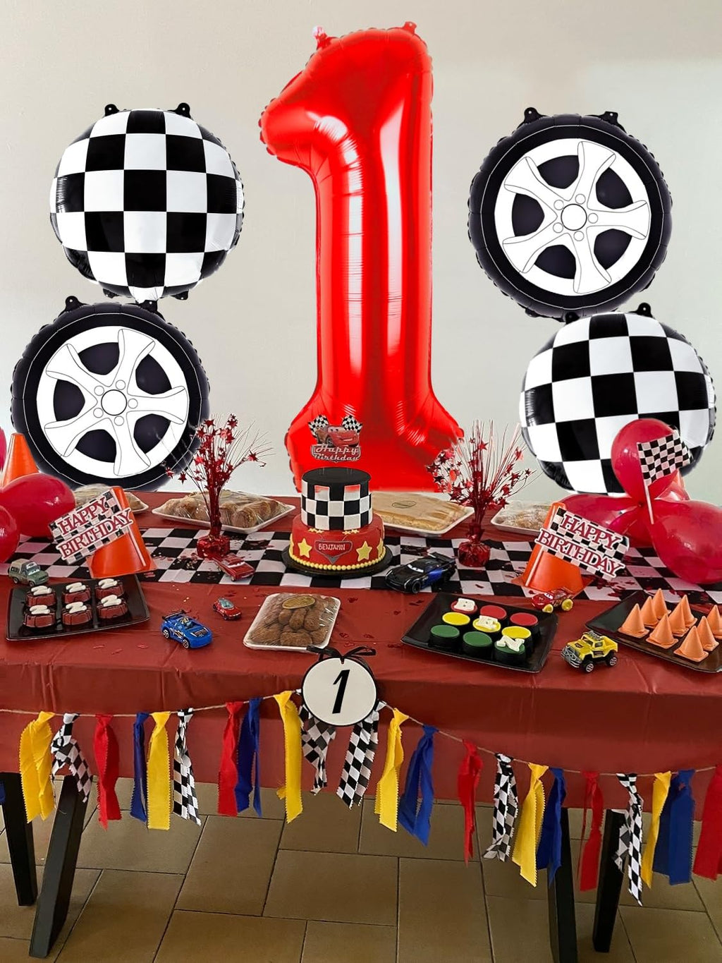 Kwuz Race Car Birthday Balloons Boys Fast One First Birthday Decorations Race Car Theme Wheels Party Decor Supplies Favors Black Red Foil Mylar Helium 1 Balloon Number 40 inch