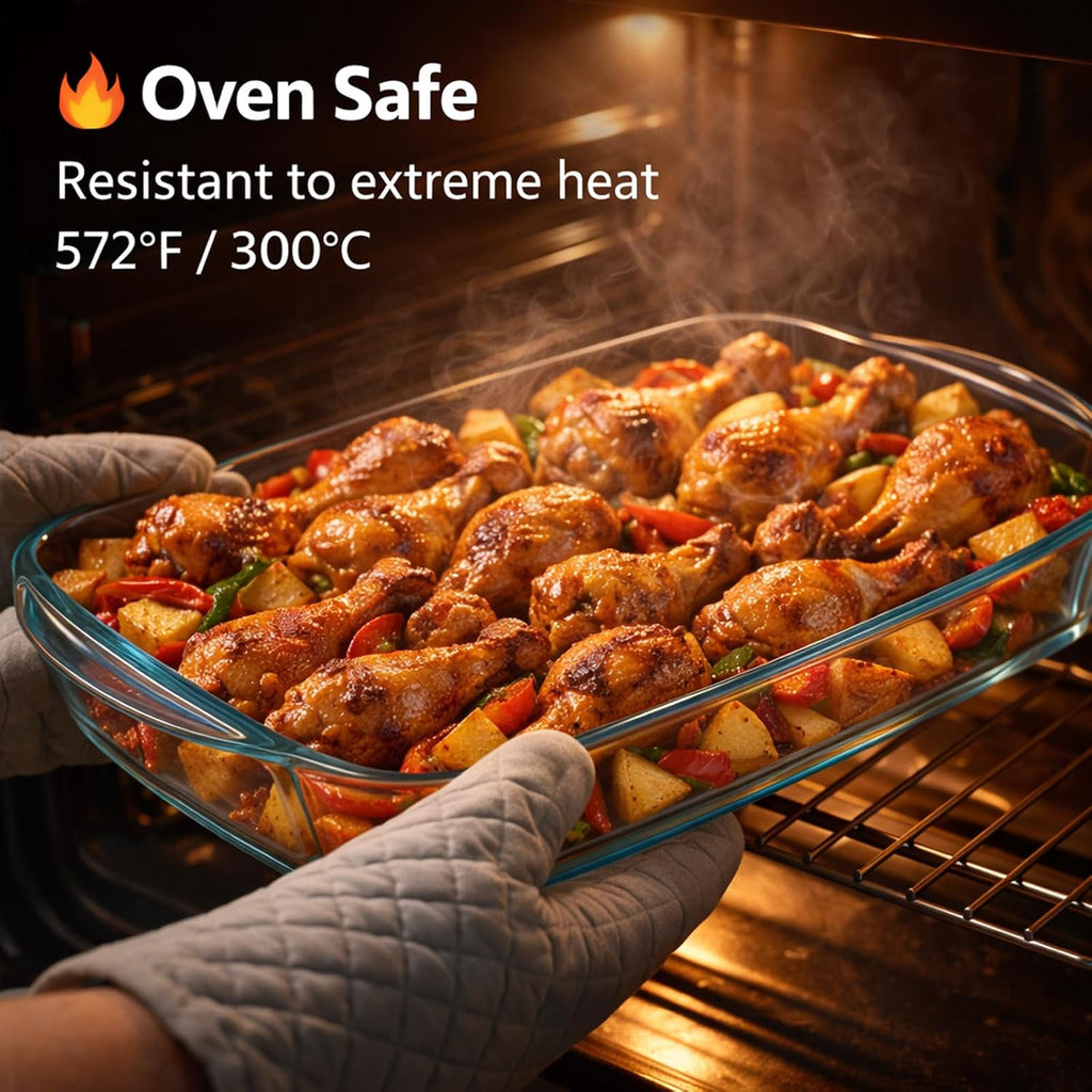 Ums 4-Qt Glass Baking Dish - Borosilicate Casserole Dish with Lid | Oven, Microwave & Dishwasher Safe (15.7'' x 9.8'' x 2.4'')