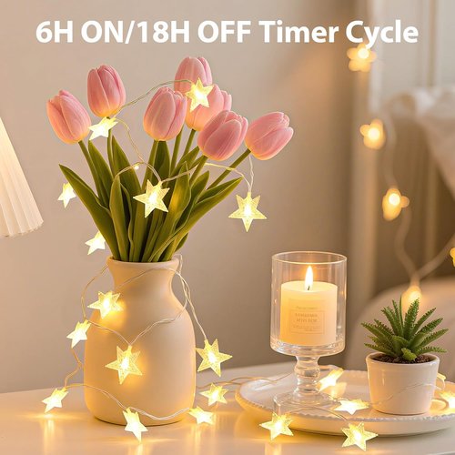 Lakumu LED Star String Lights - 33FT 100-LED Battery Operated Fairy Lights with 8 Modes & Timer | Warm White Indoor Decor