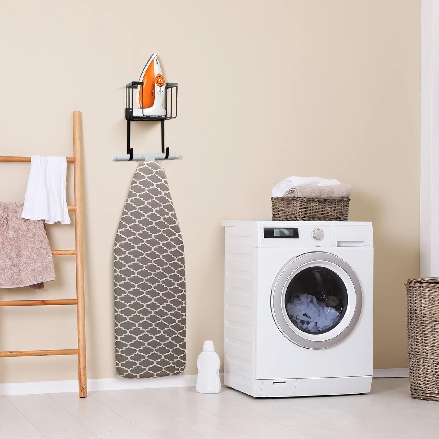 ORLESS Ironing Board Hanger - Over The Door/Wall Mount Storage Solution for Laundry Room, Black