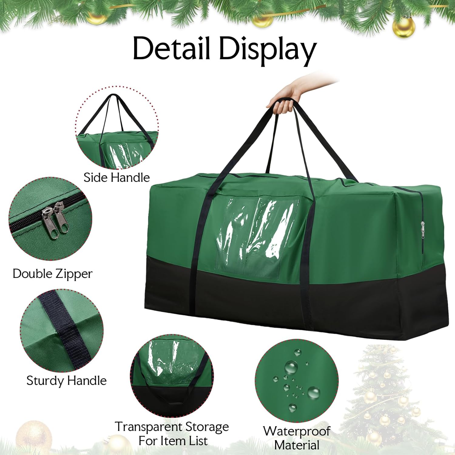 Skiennix Christmas Tree Storage Bag - Fits Up to 10 Ft Tall Trees | Heavy-Duty 600D Oxford Material with Reinforced Handles & Dual Zipper