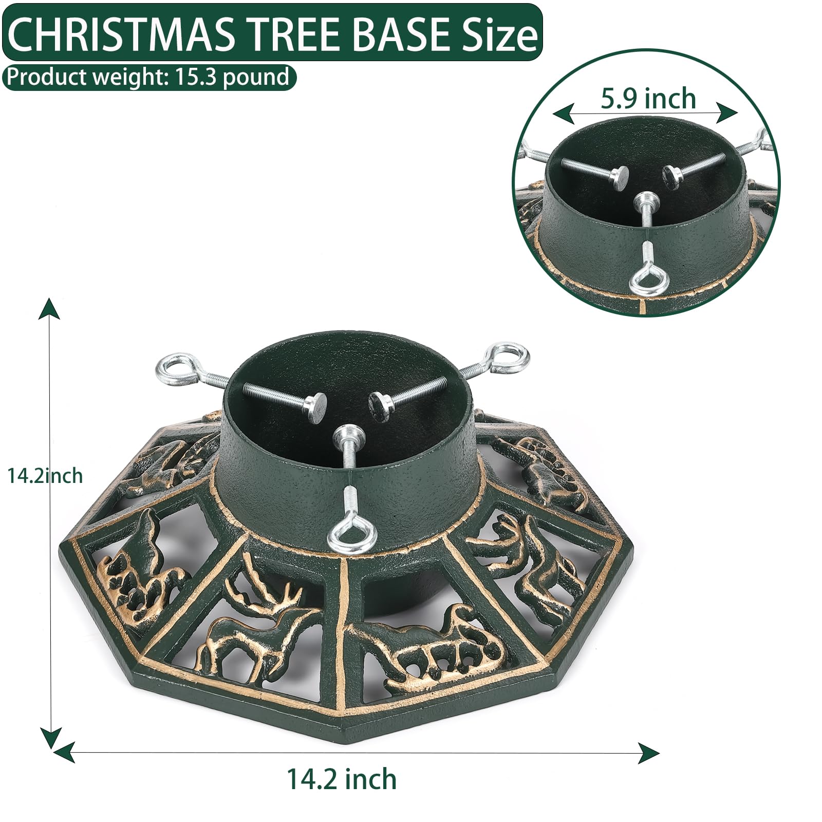 Wenbery Robust Cast Iron Christmas Tree Stand, Extra Heavy Duty Xmas Tree Base for Large Artificial & Real Trees, Supports Up to 8ft Trees, for Christmas Tree Decoration