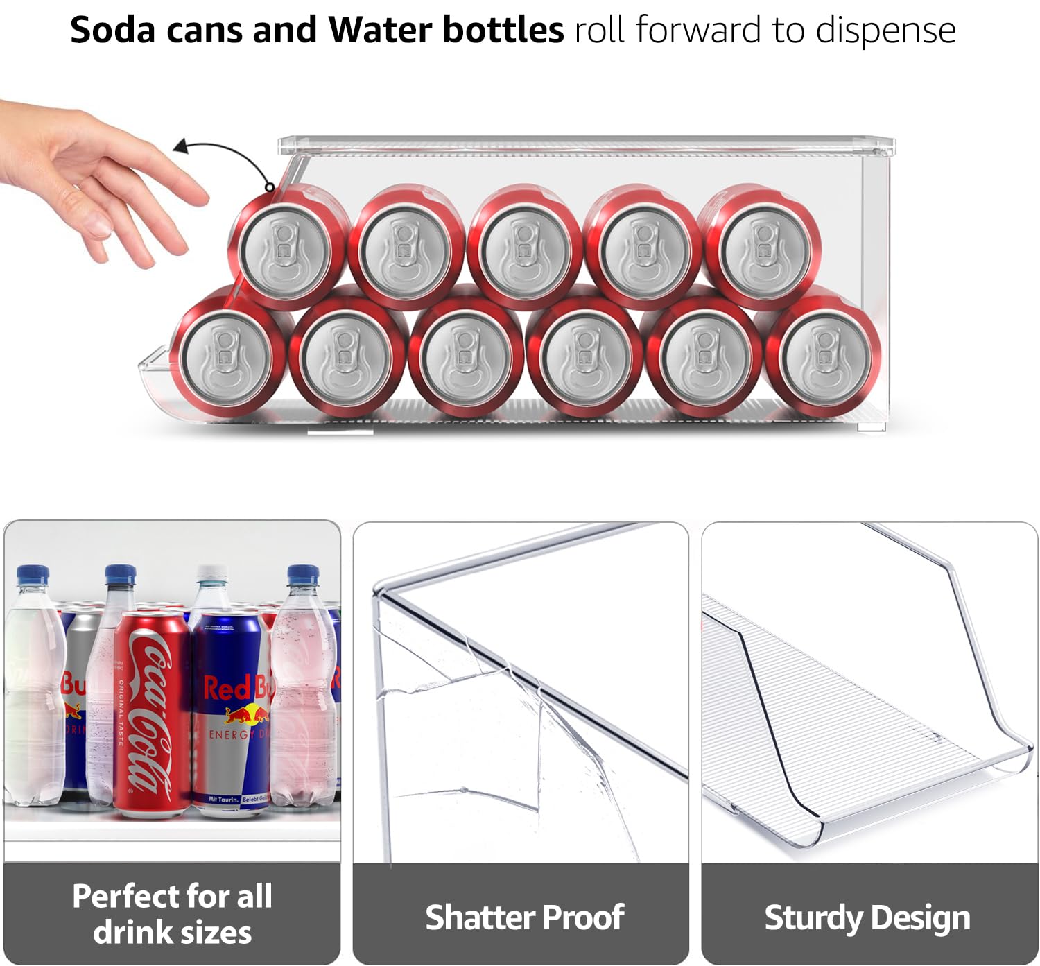 Sorbus Fridge & Pantry Can Organizer - 3 Size Dispenser for Standard, Skinny Cans & Water Bottles