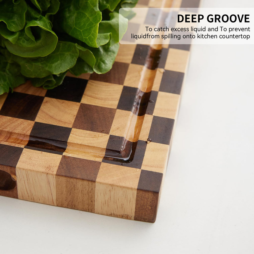 Cookaholic Acacia Wood Cutting Board (17x11x1.2'') Inch, Butcher Block for Kitchen, Premium Acacia Cutting Board with Juice Groove, End Grain Made of Sustainable Acacia Wood