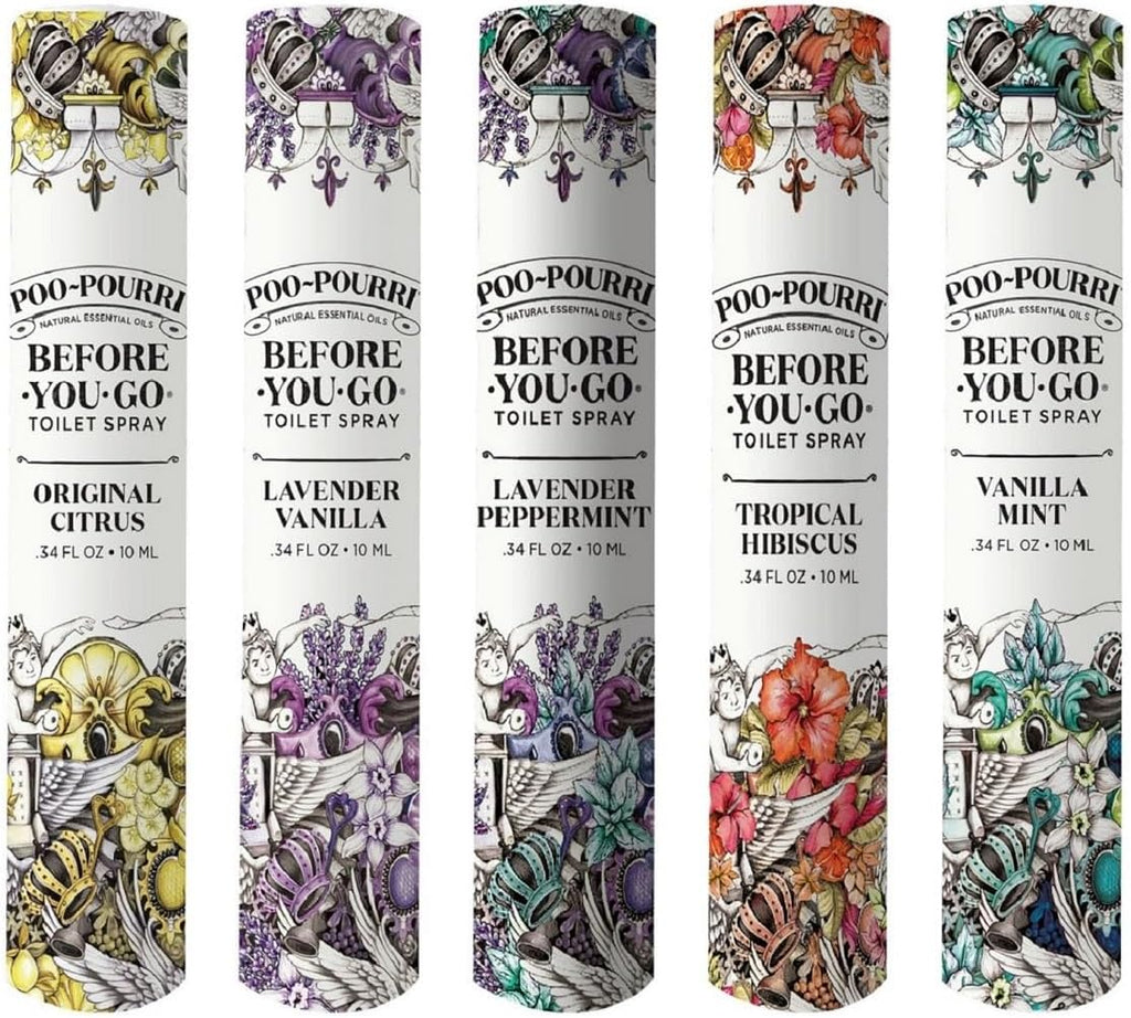 Poo-Pourri Before-You-Go Toilet Spray - Travel Essentials Variety Pack | 5 Scents, TSA Approved, 0.34 Fl Oz
