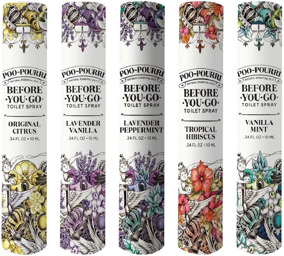 Poo-Pourri Before-You-Go Toilet Spray - Travel Essentials Variety Pack | 5 Scents, TSA Approved, 0.34 Fl Oz