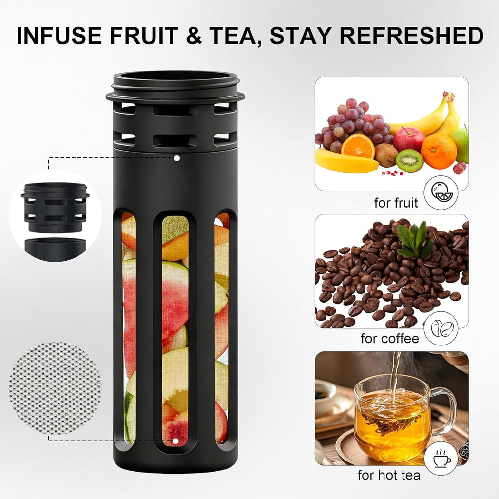 Skiennix 64oz Half Gallon Insulated Stainless Steel Water Bottle - 48H Cold & 24H Hot, Black