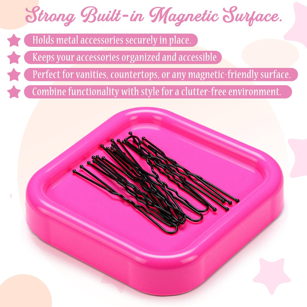 Tellegloww 1 Pcs Magnetic Bobby Pin Holder Square Paper Clip Holder Magnetic Hairpin Storage Box Sewing Pincushion Hair Clip Collector for Desk Vanity Sewing DIY Project (Pink)