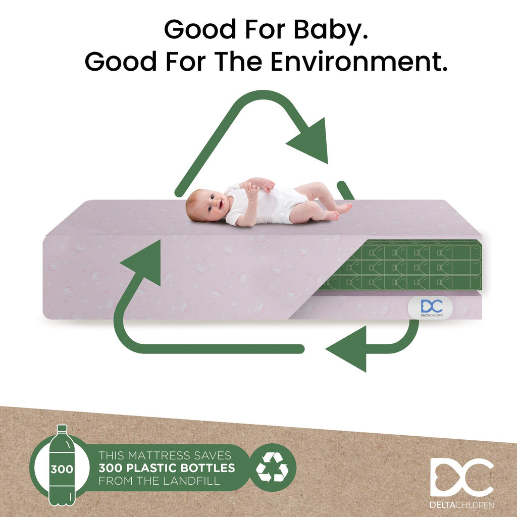 Serta Sertapedic Petals Dual Sided Premium Recycled Fiber Core Crib and Toddler Mattress - Waterproof - GREENGUARD Gold Certified - Trusted 7 Year Warranty - Made in USA, Pink
