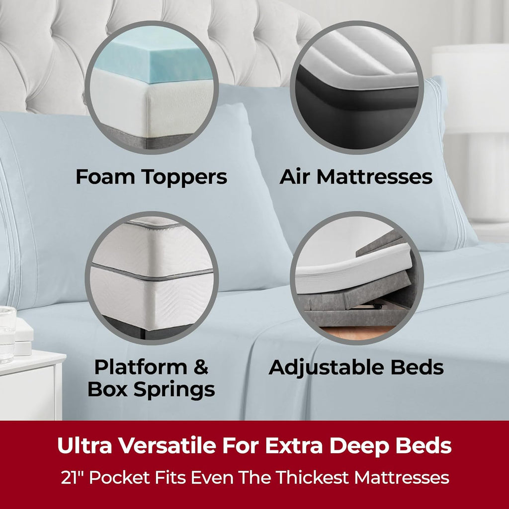 Mellanni Extra Deep Twin XL Sheets - Hotel Luxury, Ultra Soft & Cooling - Wrinkle Resistant (Twin Extra Long, Spa Blue)