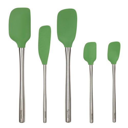 Tovolo Stainless Steel Handled Silicone Spatula Set of 5 Pesto Green, Dishwasher Safe Kitchen Spatula Set for Cooking Baking, Non Toxic BPA Free Silicone Spatula set with Metal Steel Handle