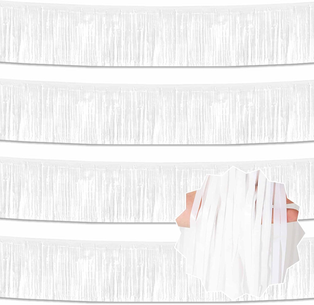 Macaron | 10 Ft White Foil Fringe Garland - Metallic Tinsel Banner for Party Decorations