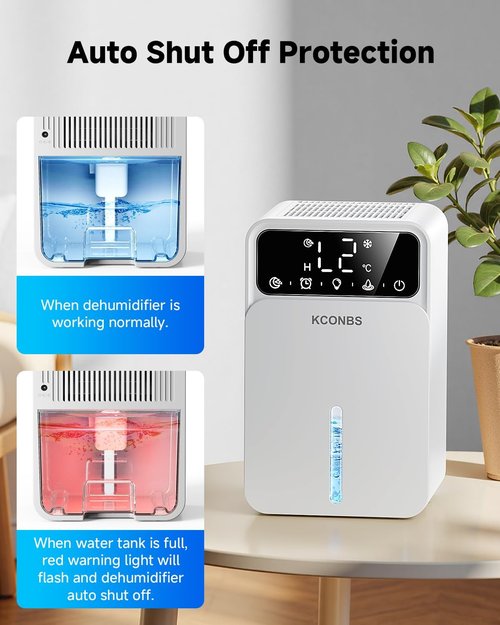 Dehumidifier - 60 OZ Capacity with Auto Shut-Off | Portable & Quiet for Medium Rooms Up to 500 Sq.Ft (White)
