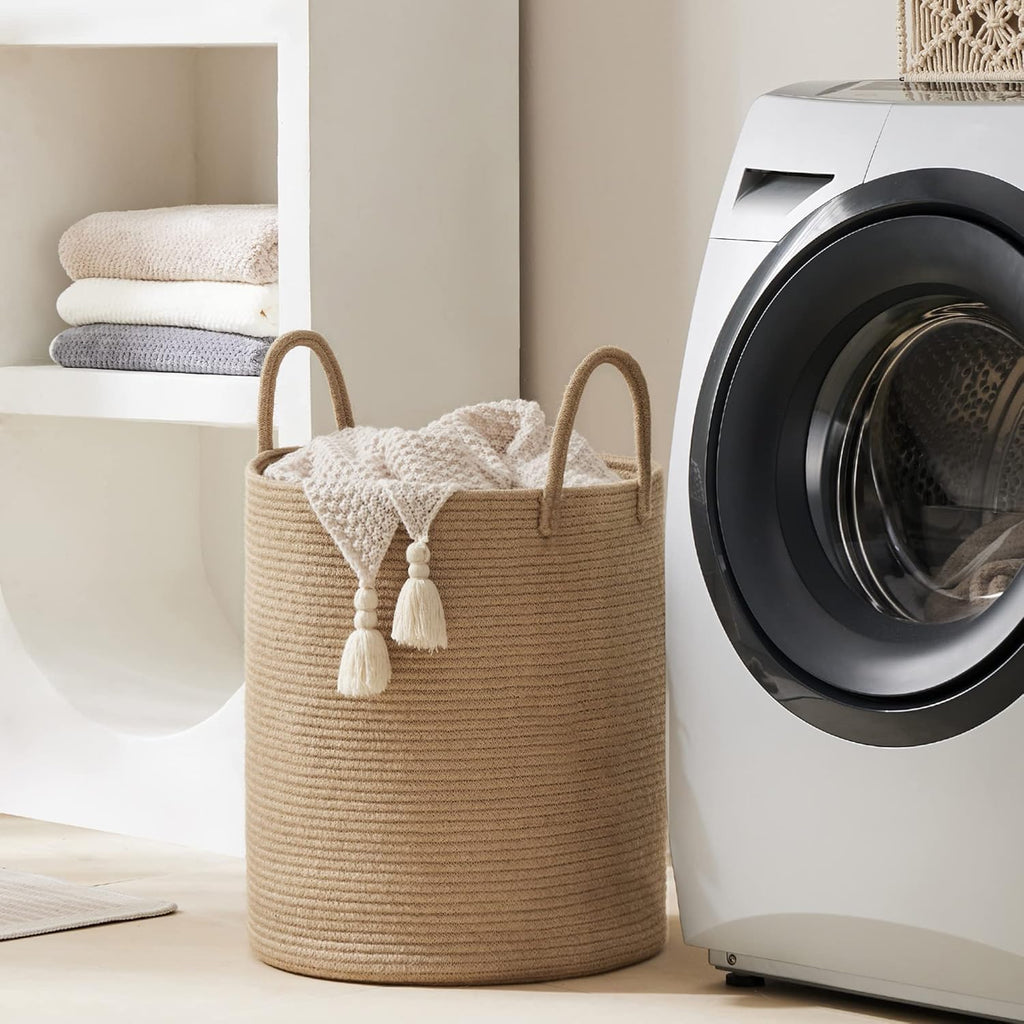 YOUDENOVA Jute Rope Laundry Hamper - 58L Tall Basket for Baby Nursery & Blanket Storage - Large Jute