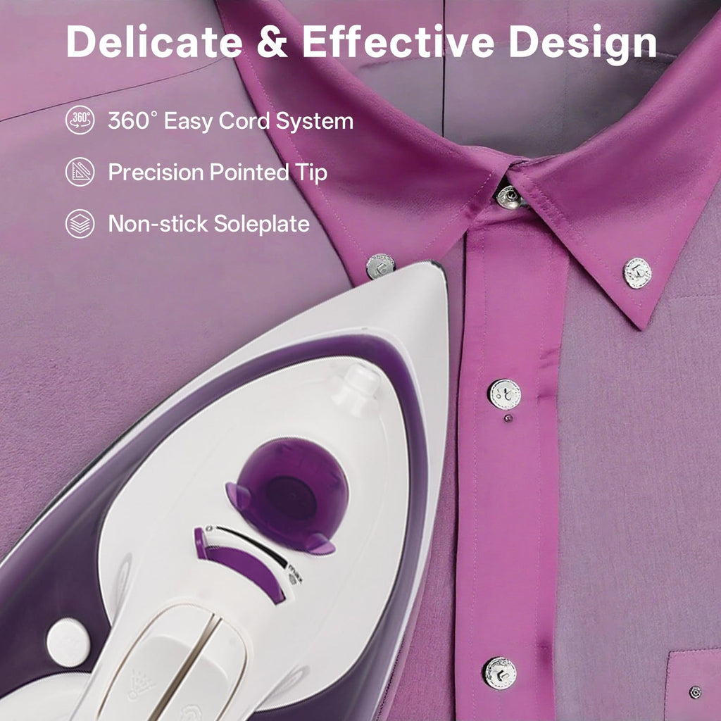 MARTISAN Steam Iron, New Version, Mini Steamer, Powerful Steam, Anti-Calc, Anti-drip, Self-Cleaning, Smooth Non-stick Soleplate, Variable Temperature, Steam Burst, Purple