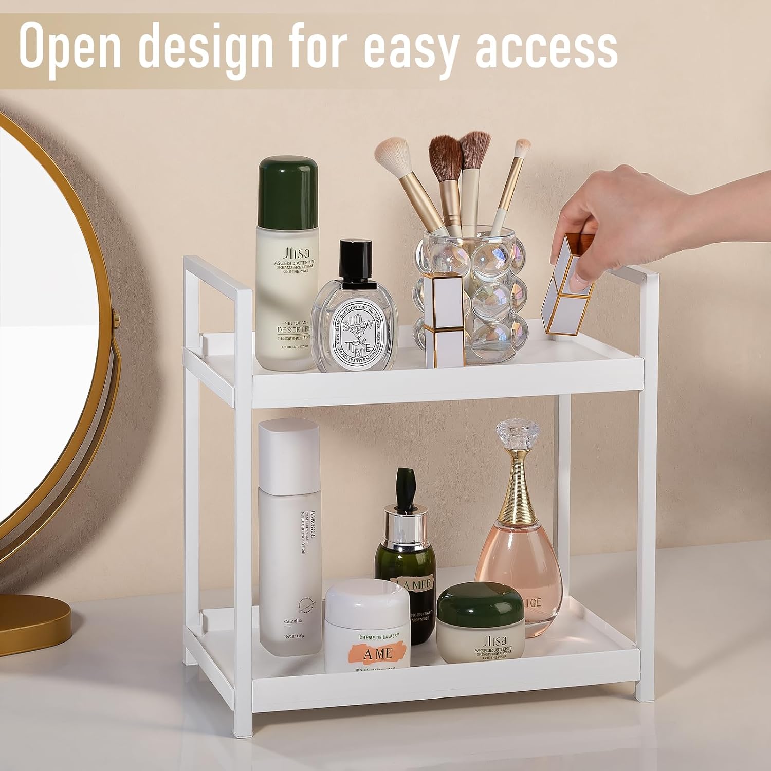 Anyoifax 2-Tier Bathroom Counter Organizer - Vanity Storage Shelf for Makeup & Skincare | Small White