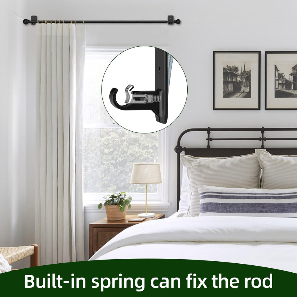 Sthumsup Curtain Rods No Drilling for Windows 48 to 84-90 Inches, 5/8 Inch Black Renter Friendly Adjustable Curtain Rod with 3M Adhesive Brackets