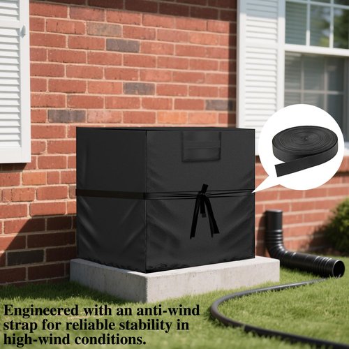 Air Conditioner Cover for Outside Units with Windproof Straps & Reinforced Buckles 420D Heavy Duty Square ac Covers Outdoor Protects HVAC Condenser From Winter Rain Snow Ice Dust Up to 36x36x39 inches