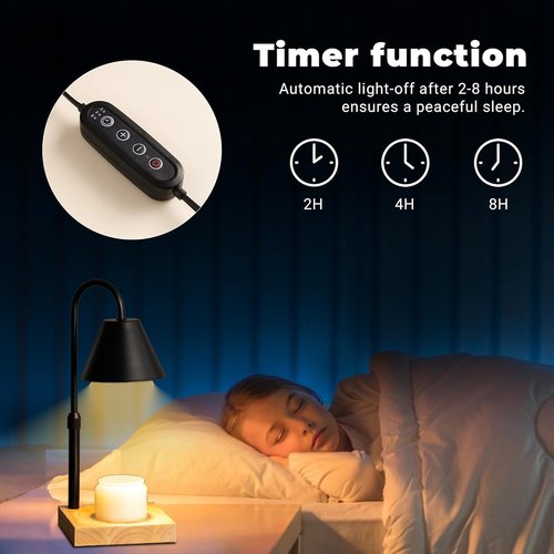 GODONLIF Dimmable Candle Warmer Lamp - Adjustable Height & Timer | Wooden Base, Includes 2 Bulbs