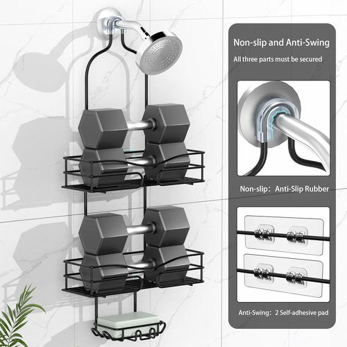 DAOYA Shower Caddy Organizer - 3-Tier Hanging Design with Soap Holder & 6 Hooks, Black